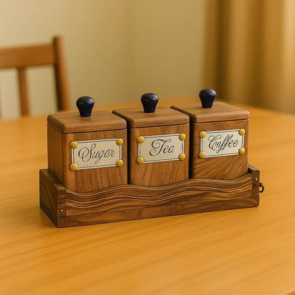 Decorme Wooden Tea, Sugar & Coffee Box Set