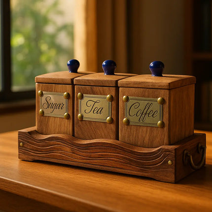 Decorme Wooden Tea, Sugar & Coffee Box Set