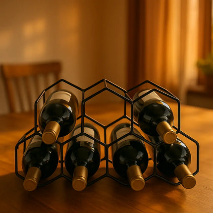 7-Bottle Honeycomb Design Wrought Iron Wine Rack