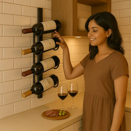 Wall-Mounted 4-Bottle Wine Rack – Bronze Finish