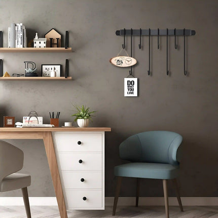 Decorme Wall Mounted Wrought Iron Mug & Spoon Holder – 6 Hooks, Black Finish