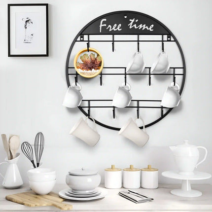 Vertical Wall Mounted Mug Rack Circle Shape free time design