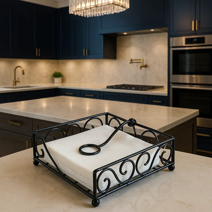 Multi-Purpose Black Metal Napkin & Utensil Holder