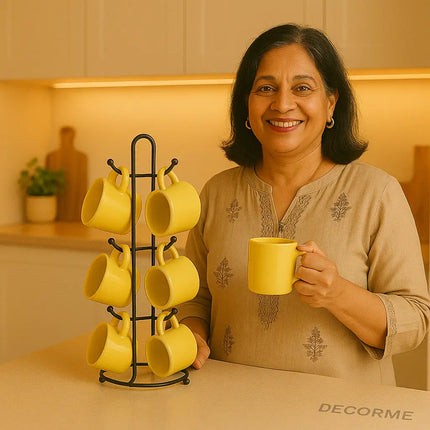 Decorme Black Chrome Steel Mug Tree – 6 Hook Countertop Mug Holder
