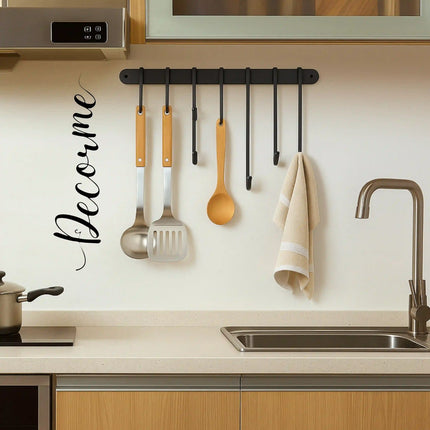 Decorme Wall Mounted Wrought Iron Mug & Spoon Holder – 6 Hooks, Black Finish