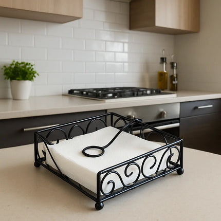 Multi-Purpose Black Metal Napkin & Utensil Holder