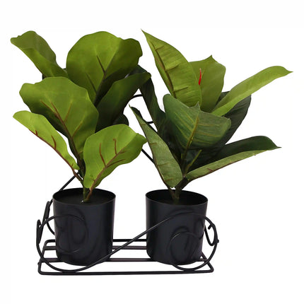 Leafy Tales Iron Plant Holder Stand – Galvanized Metal (Pack of 2, Black)