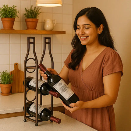 Decorme 4-Bottle Wrought Iron Tabletop Wine Rack.
