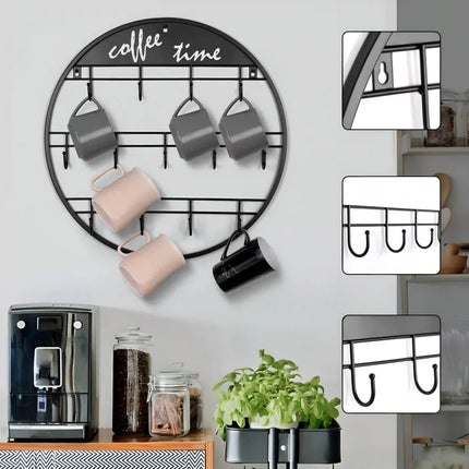 Vertical Wall Mounted Mug Rack Circle Shape free time design