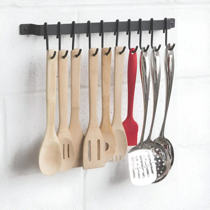 Decorme Wall Mounted Iron Kitchen Rail –  Utensil Rack with 10 S Hooks (Black)