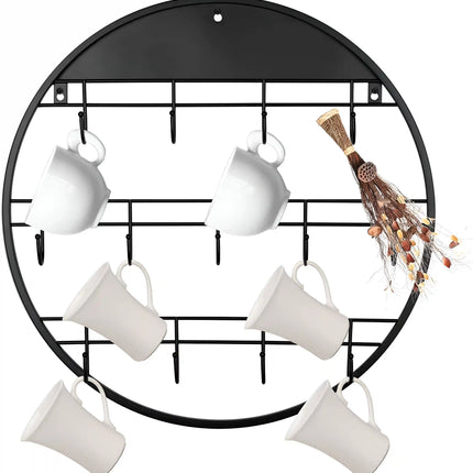 Vertical Wall Mounted Mug Rack Circle Shape free time design