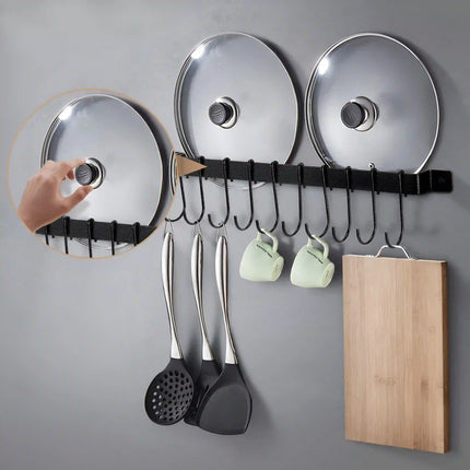 Decorme Wall Mounted Iron Kitchen Rail –  Utensil Rack with 10 S Hooks (Black)