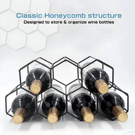 7-Bottle Honeycomb Design Wrought Iron Wine Rack