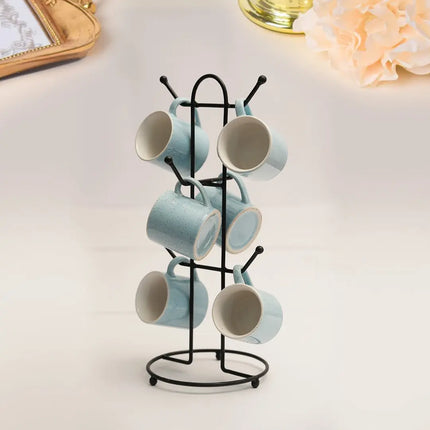 Decorme Black Chrome Steel Mug Tree – 6 Hook Countertop Mug Holder