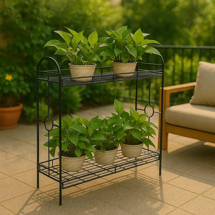 2-Tier Metal Plant Stand – Indoor & Outdoor Flower Pot