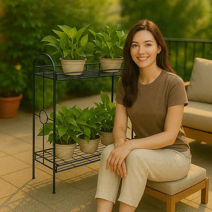 2-Tier Metal Plant Stand – Indoor & Outdoor Flower Pot