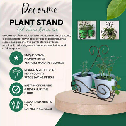 Leafy Tales Iron Plant Holder Stand – Galvanized Metal (Pack of 2, Black)