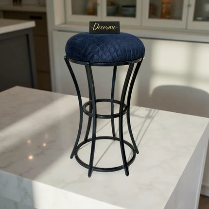 Classic Midnight Blue Curved Frame Vanity Stool