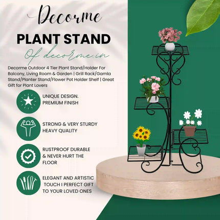 4-Pot Metal Plant Stand – Multi-Level Wrought Iron