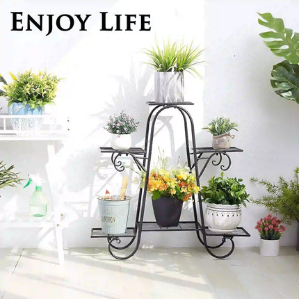 6-Tier Metal Plant Stand – Multi-Tier Flower Pot Holder for Balcony