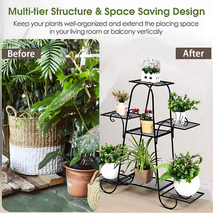 6-Tier Metal Plant Stand – Multi-Tier Flower Pot Holder for Balcony