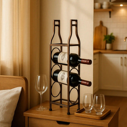 Decorme 4-Bottle Wrought Iron Tabletop Wine Rack.