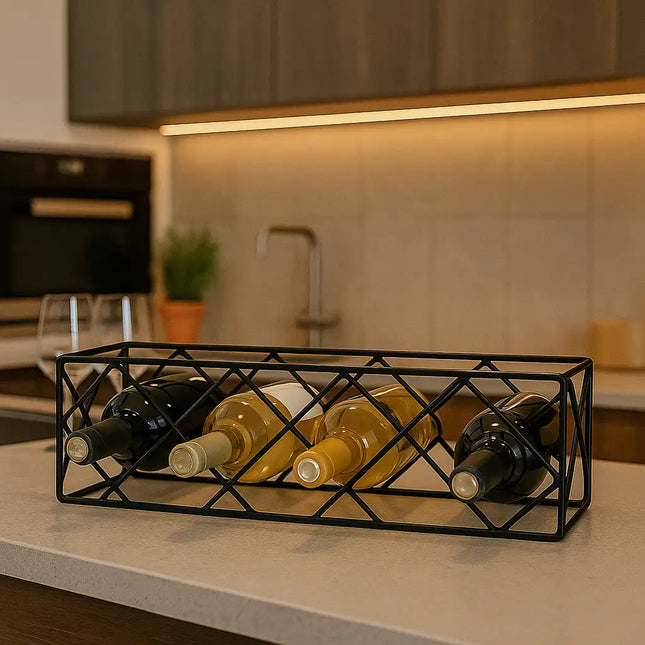 Iron Wine Rack – Wall-Mounted & Tabletop, 4 Bottles