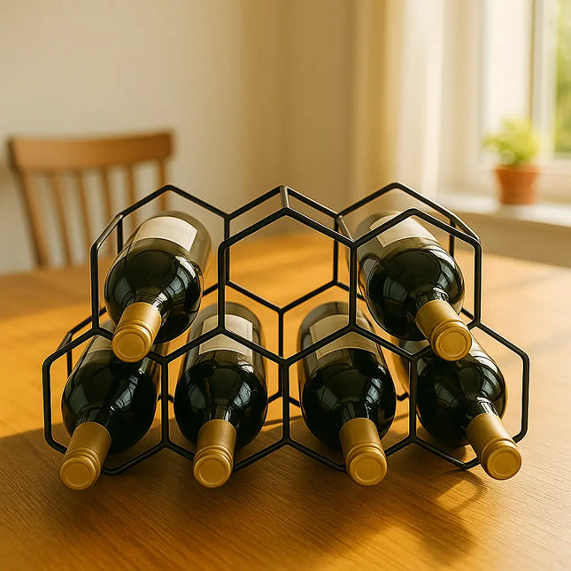 7-Bottle Honeycomb Design Wrought Iron Wine Rack