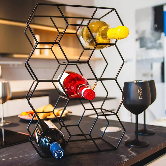 Hexagon Design Wrought Iron Wine Rack