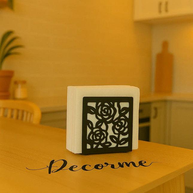 Black Iron Flower Napkin Holder – Elegant Tabletop Tissue Stand
