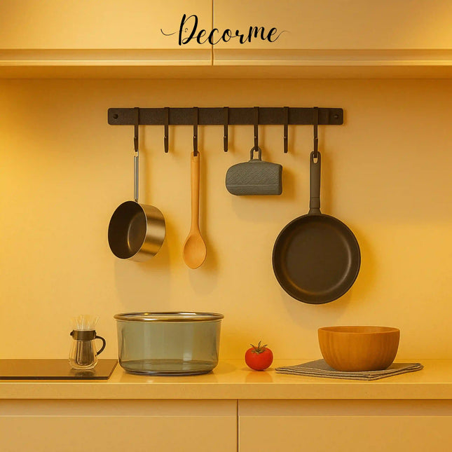 Decorme Wall Mounted Iron Kitchen Rail –  Utensil Rack with 10 S Hooks (Black)