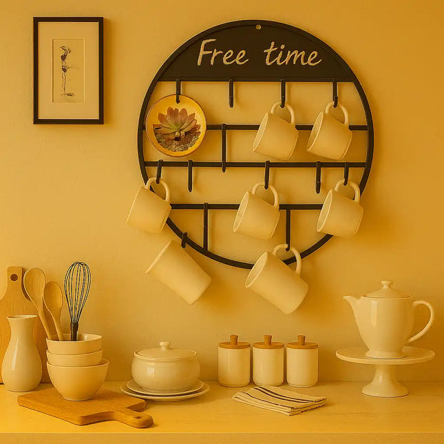 Vertical Wall Mounted Mug Rack Circle Shape free time design