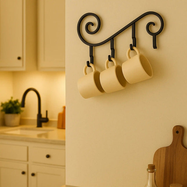 Wall Mounted Black Metal Mug Rack – Set of 2