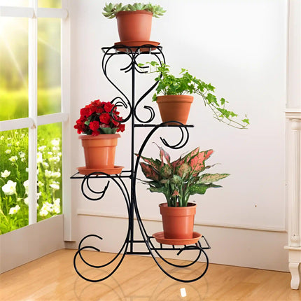 4-Pot Metal Plant Stand – Multi-Level Wrought Iron