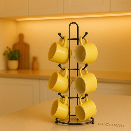 Decorme Black Chrome Steel Mug Tree – 6 Hook Countertop Mug Holder