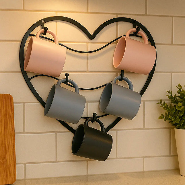Heart Shape Wall Mounted Coffee Mug Rack