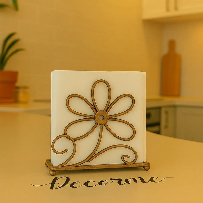 Golden Petal Tissue Stand – Vintage Flower Design