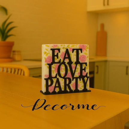 Eat Love Party Iron Tissue Stand – Floral Black Napkin Holder