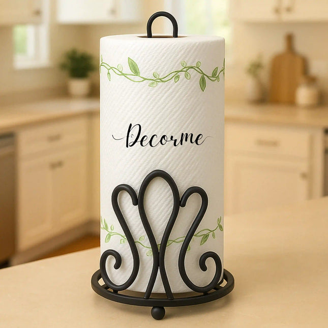 Wall Mounted Wrought Iron Paper Towel Holder – Black (Decorme)