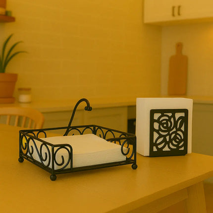 Multi-Purpose Black Metal Napkin & Utensil Holder