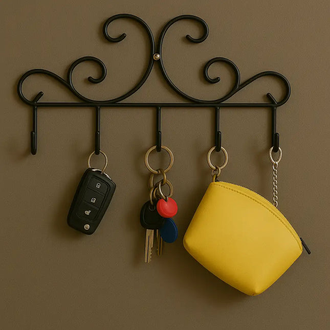 Punch-Free Over-the-Door Iron Hook Rack – 5 Hooks for Clothes,