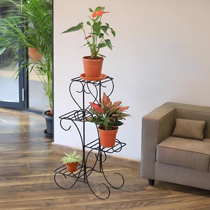 4-Pot Metal Plant Stand – Multi-Level Wrought Iron