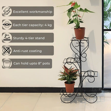 4-Pot Metal Plant Stand – Multi-Level Wrought Iron