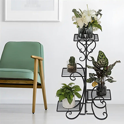 4-Pot Metal Plant Stand – Multi-Level Wrought Iron