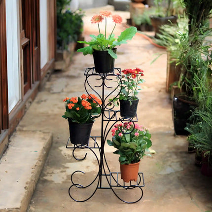 4-Pot Metal Plant Stand – Multi-Level Wrought Iron