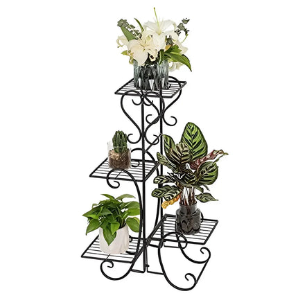 4-Pot Metal Plant Stand – Multi-Level Wrought Iron
