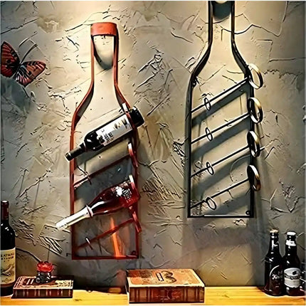 4-Bottle Hanging Wine Rack – Bottle Shape Design, Black Wrought Iron