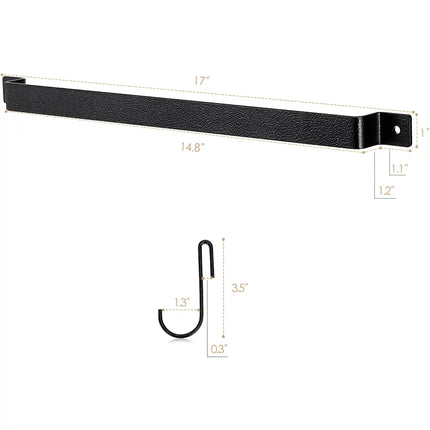 Decorme Wall Mounted Iron Kitchen Rail –  Utensil Rack with 10 S Hooks (Black)