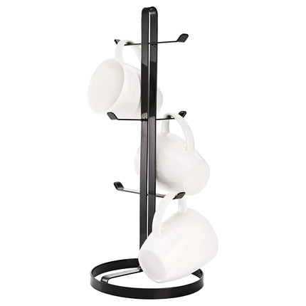 Decorme Mug Tree Holder – Black Metal Coffee Cup Organizer Rack (6 Hooks)