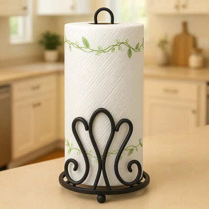 Wall Mounted Wrought Iron Paper Towel Holder – Black (Decorme)
